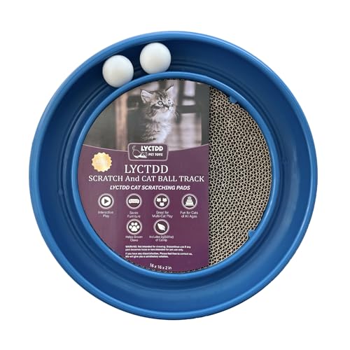 Interactive Cat Ball Track Toy for Indoor Cats, Cat Scratching Board & Exercise Set for Bored Indoor Adult and Kitten Mental & Physical Stimulation, with Spare Ball to Prevent Loss (Blue) - color: Blue
