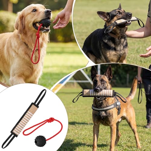 Leyndo 4 Pcs Dog Training Sleeve Set with Tug Pillow Stick Ball, Black - color: Black