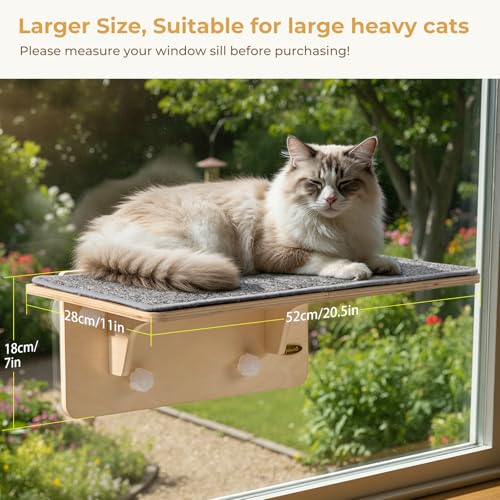 Pecute 2-in-1 Large Cat Window Perch & Wall Shelves, Solid Wood, 21"x11" - size: 21.25"L x 11"W