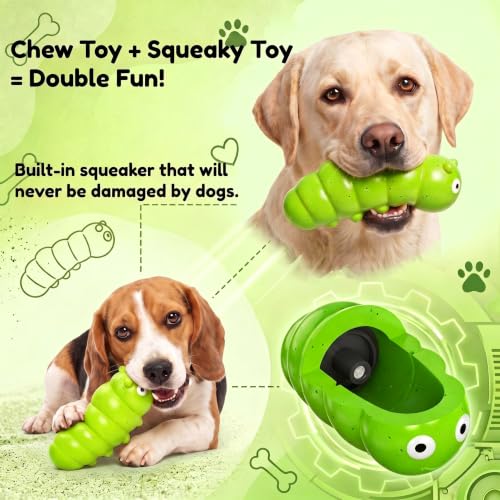 Squeaky Dog Chew Toys, Interactive Tough Indestructible Dog Toys for Aggressive Chewers, Medium to Large Dogs, Indoor & Outdoor Use - color: Green Chubby