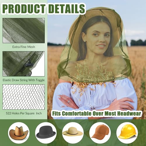 HESTYA 6pack Mosquito Bug Head Net Mesh for Camping Hiking, Green - color: Green