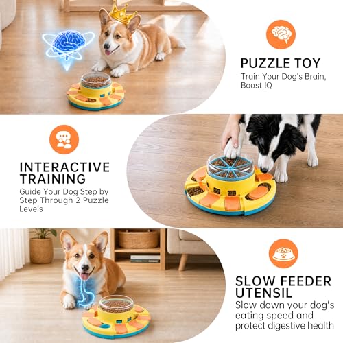 Dog Puzzle Toy 2 Levels, Slow Feeder, Pup Food Treat Feeding Dispenser for IQ Training and Entertainment for All Breeds,Blue - color: Blue
