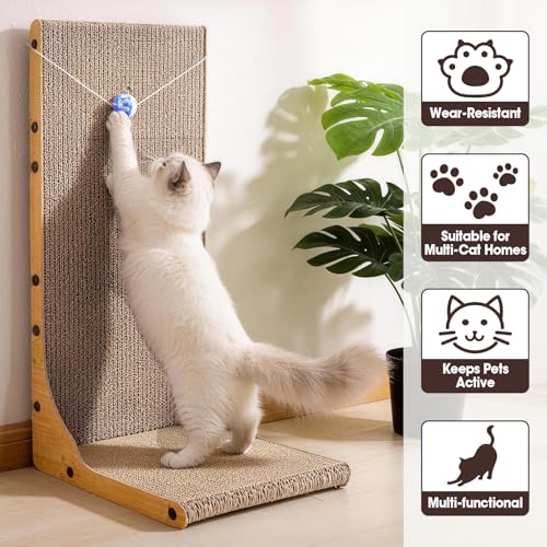 2 Pack Cat Scratcher, 23.6 Inch L Shape Vertical Cat Scratching Board with Ball Toy for Indoor Cats, Large Cat Scratching Post for Wall and Couch - color: 2 Pack
