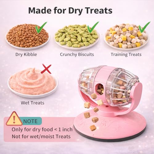 Cat Treat Dispenser Toy, Slow Feeder for Dry Food & Treats, Interactive Rotating Barrel Cat Toys for Indoor Cats &Puppies, Kitten Enrichment Funny Toy(Pink) - color: Pink