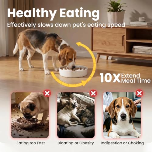 Ceramic Slow Feeder Dog Bowls 1.6 Cups for Medium & Small Fast Eaters,White - color: White, size: M - 1.6 Cups
