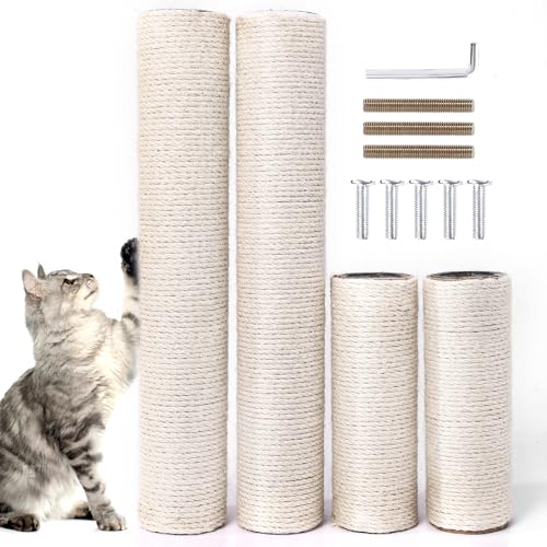 OSPNIEEK 4 PCS M8 Cat Scratching Post Replacement, 15.7“ 7.9" Natural Sisal Rope Kitten Tree Scratcher Refill with Screws, DIY Hemp Scratch Pole Parts for Indoor Cats Tower Refurbishment Accessories - size: 4 Posts (15.7"+15.7"+7.9"+7.9")