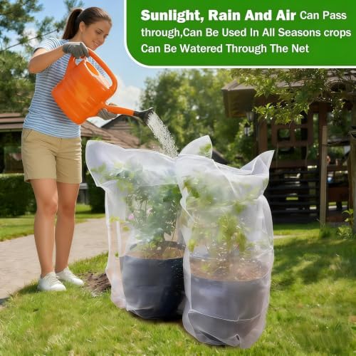 Drawstring Blueberry Netting for Bushes - 2 Pack 4.92×3.94Ft - Easy Install Reusable Garden Netting, Protective Mesh for Fruit Trees & Tomato Plants, Blocks Birds, Squirrels & Insects - size: 4.92×3.94 ft