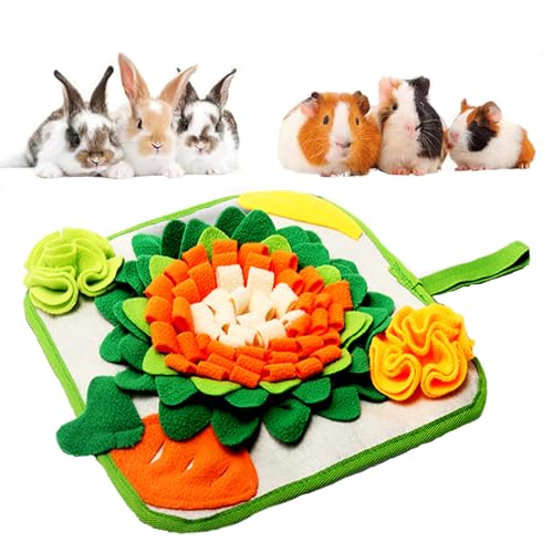Rabbit Foraging Mat Interactive Bunny Snuffle Mat for Small Animals - color: Orange and Green