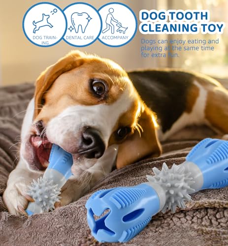 Durable Dog Chew Toy, Natural Rubber Treat Dispensing Puzzle Toy for Small & Medium Breeds – Interactive Teething, Training, and Dental Care Toy to Keep Dogs Engaged & Relieve Boredom (Blue) - color: Blue