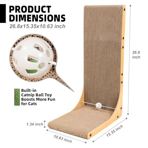 26.8 Inch Cat Scratching Post, Premium High Density Cardboard Cat Scratcher, Reinforced Durable Scratching Pad with Catnip Toy Ball for Indoor Cats - size: 26.8 Inch 1-Pack
