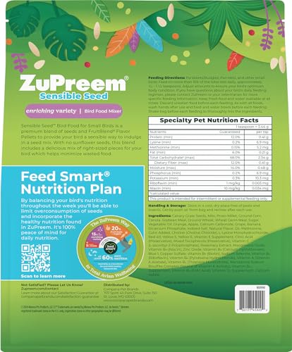 ZuPreem Sensible Seed Parakeet & Budgie Food, Variety Mixer, Small, 2 lb - size: 2 Pound (Pack of 1)
