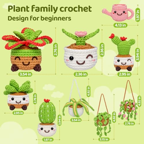 Mewaii Crochet Kit for Beginners, 9 Pack Plant Kit Craft Set - color: Green,Brown, White and Pink