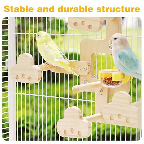 Parrots Playground,Natural Wood Perch Stand with Feeding Cups,Parrots Play Gym,Birds Perch Stand for Budgie Conures Cockatoos Lovebirds(Includes PVC Food Bowl) - color: wood