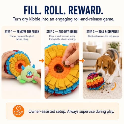 2-in-1 Snuffle Ball for Dogs with Removable Plush Toy and Built-in Storage, Interactive Dog Puzzle Toy for Treat Hiding & Slow Feeding, Machine Washable Dog Enrichment Set - color: Rainbow-colored, size: Large