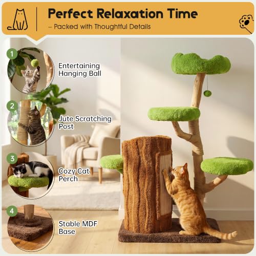 KAMABOKO 57" Tall Indoor Cat Tree, Large Tower with 2 Condos & Sisal Scratching Pad - color: Deep Green