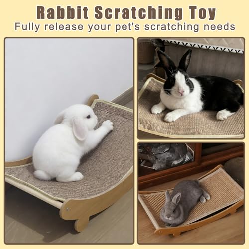 Rabbit Scratcher Mat Natural Sisal Mat Rabbit Chew Toys Bunny Cage Accessories Bunny Beds for Scratch Sleeping Playing, 15.75" x 12.60"