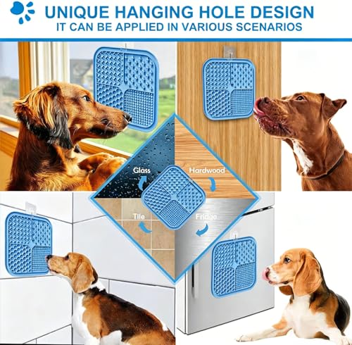 Licking Mat for Dogs & Cats with Suction Cups, 1 Pack Square Silicone Dog Slow Feeder Lick Pat for Anxiety Relief, Dog Toys to Keep Them Busy, Pets Bathing Training Grooming Mat 7.8 * 7.8 inches - color: 1Pack-Blue