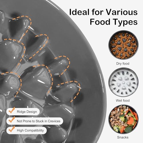 Sted Ceramic Slow Feeder Dog Bowls for Medium Large Breed - color: Grey, size: Large-9.5 inches