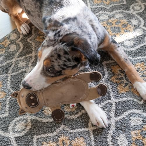 SPOT Dura-Fused Leather Barnyard Animals - Stuffed Dog Toy with Squeaker, Real Leather & Jute Fabric, for Light to Moderate Chewers, Great for Adult Dogs and Puppies - 11in, Assorted Styles, 1 Piece