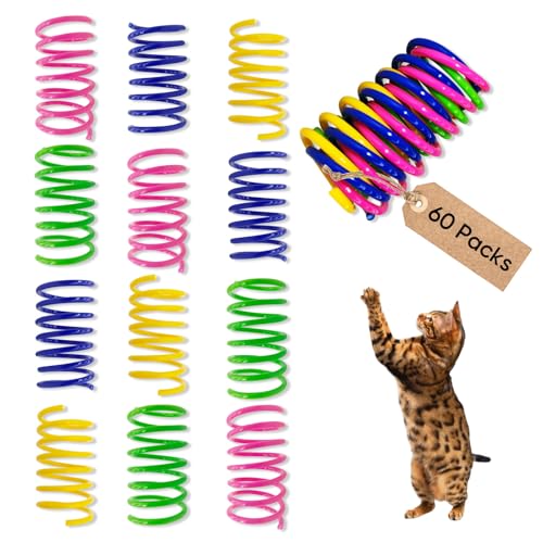 Cat Toys for Indoor Cats, 60 Pack Interactive Cat Spring Toys - color: 4-Color, size: 60 Packs