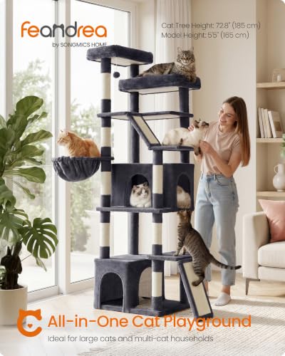 Feandrea Large Cat Tree, 72.6" Tall Sturdy Cat Tower for Indoor, Dark Gray - color: Dark Gray