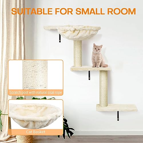 Cat Wall Shelves, Space-Saving Wall-Mounted Cat Climbing Set for Large Cats - color: beige