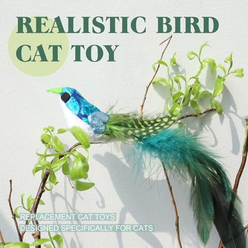 SONGWAY Cat Toy Wand Refills - 7 Pieces Realistic Plush Bird Cat Toys with Natural Feather Tails, Interactive Cat Teaser Refills for Indoor Cats, Kitten Hunting Play & Boredom Reduction - color: Elegant Birds