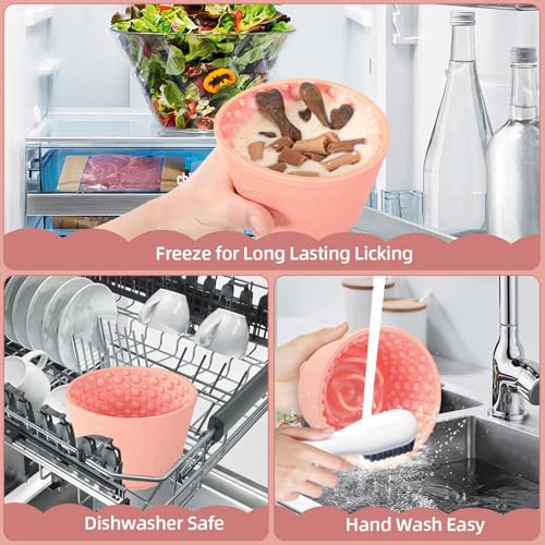 Dog Lick Bowl, Non-Slip Freeze Slow Feeder Small Medium, 1.6 Cup - color: Pink