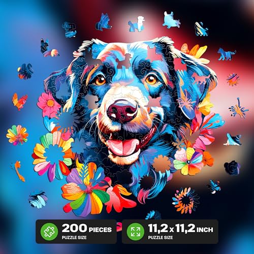 ESC WELT Wooden Dog Puzzle 200 Pieces - Captivating Mind Entertainment for Teens and Adults - Fun and Environmentally Friendly Toy - Challenging Jigsaw Game - Wooden Puzzle - color: Dog, size: 200 pcs