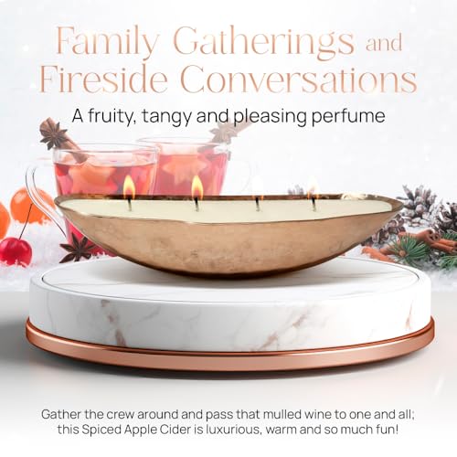 Dough Bowl Candle Co. Luxury Candle - Scented Luxury Candles for Home, 12x5x2 Inch Vessel for Women and Men, Fancy 4 Wick for All Occasions (Apple Cider, Copper) - style: Apple Cider