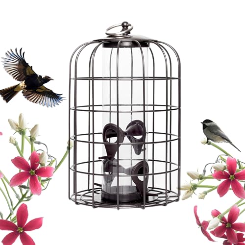 Nature's Rhythm Outdoor Hanging Bird Feeder Cage PC Tube Squirrel Proof Wild Bird Feeder with Large Metal Seed Guard Deterrent Green - size: PC Tube Bird Feeder