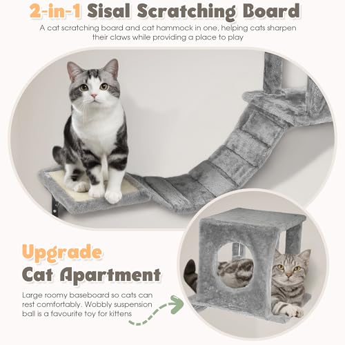 7-in-1 Cat Wall Shelves, Space-Saving Wall Mounted Cat Shelves - color: Gray
