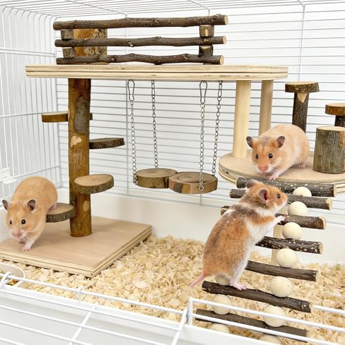 Large Wooden Hamster Toys Playground Set with Ladder & Bridge