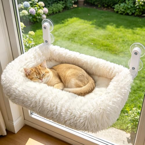 Zoratoo Foldable Cat Window Perch, Widened Cushion Cat Bed for Large Cats - color: White, size: 24''x18''