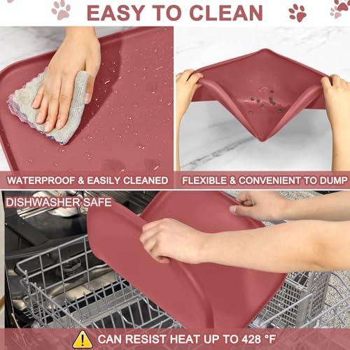 SMILOOL Waterproof Silicone Pet Food Mat with Raised Edge for Dog & Cat - color: Erythrinus, size: 22"L x 14"W