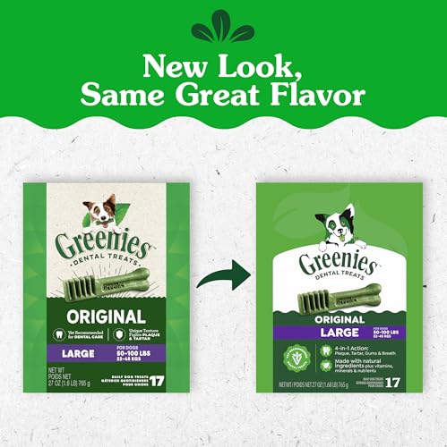 Greenies Large Natural Dental Dog Treats, Original Flavor, 17 Count - size: 17 Count (Pack of 1)