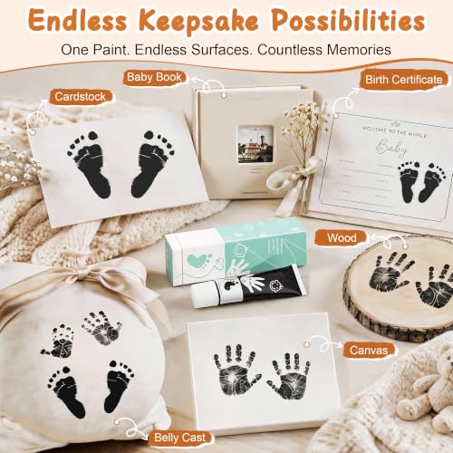Baby Hand and Footprint Paint with Sponge Head, Washable Paint, Black - color: Black