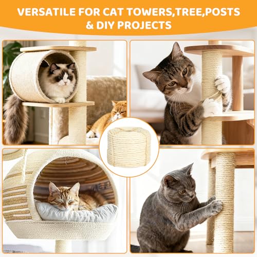 White Sisal Rope for Cat Tree and Scratching Post 5mm 1/5 Inch, 100 Feet - color: White Φ5mm/0.2inch, size: 100FT