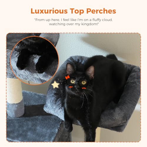 MUTTROS 70.8" Tall Cat Tree for Large Cats, Multi-Level Cat Tower with 8 Sisal Scratching Posts, 2 Top Perches, Big Condo, Large Hammock, and Cat Furniture for Indoor Cats, Dark Gray - color: Dark Gray, size: 70.8" Tall Cat Tree