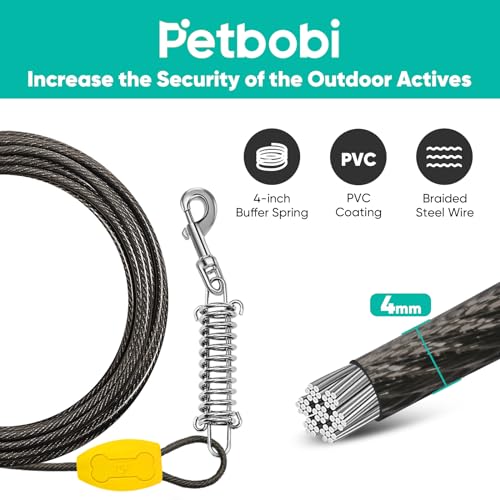 Petbobi Dog Tie Out Cable and Stake, 20ft Heavy Duty Dog Leads for Yard - color: Black, size: 20 ft (120 lbs)