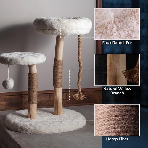 Habitat Haven The Oasis Cat Tree - Luxury Cat Condo, Modern Indoor Tower with Faux Fur Bed, Scratching Posts, and Toy for Cats, 23.5-Inch Width x 18-Inch Depth x 28.5-Inch Height - color: The Oasis