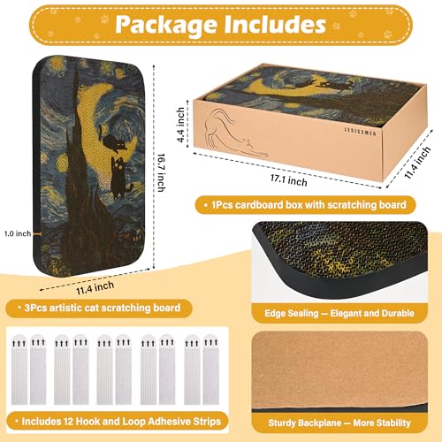 4 Pack Cat Wall Scratcher, Art Cat Scratching Board for Cats - color: Van Gogh-1
