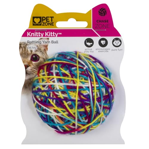 Pet Zone Rattling Yarn Ball Cat Toy, Colorful Rolling, for Indoor Playtime
