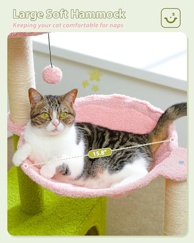 MUTTROS Flower Cat Tree with Large Metal Frame Hammock, 35" Cute Cat Tower with Sisal Scratching Posts for Small Indoor Cats, Cat Condo with Pink Top Perch for Kittens, Pink - color: Pink, size: 35" Upgraded Flower Cat Tree