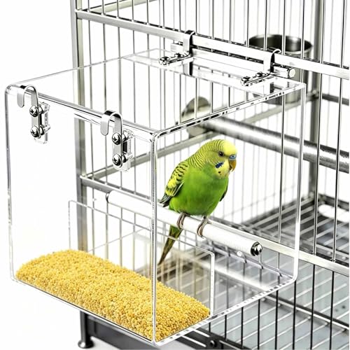 Hanging No Mess Bird Feeder for Cage, Transparent Acrylic Bird Feeder Cage - size: 6.3"L x 6.3"W x 6.3"H