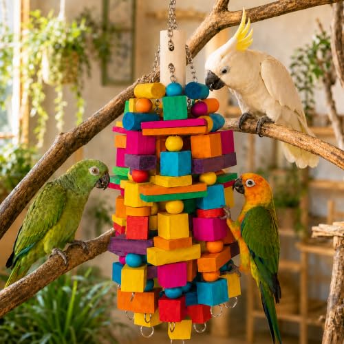 20" Large Bird Toys Natural Wooden Foraging Toys for Medium& Large Birds
