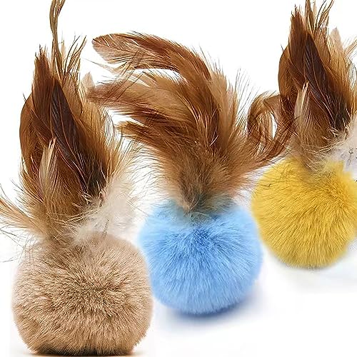 Cat Toys - Rainbow Wand, Feather Flips Plush Ball, Interactive Feather Teaser for Kitten Exercise - 3 Pack - color: pack3