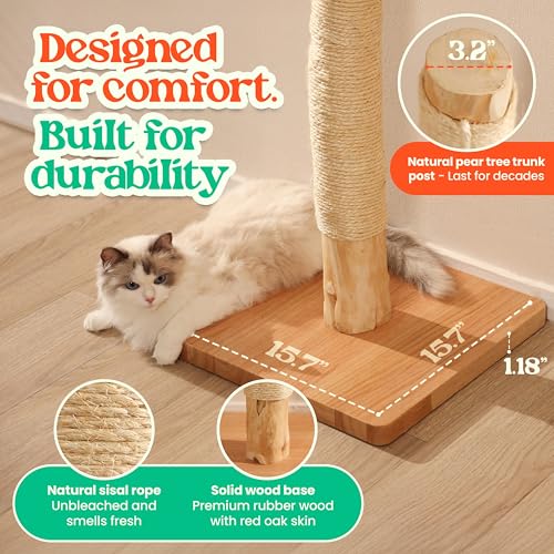 35" Solid Wood Cat Scratching Post, Stop Replacing Cheap Post