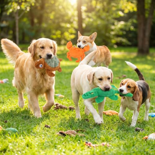 No Stuffing Dog Toys for Puppies, Small & Medium Dogs, 3 Pack Squeaky Crinkle Plush Toys for Teething & Anxiety Relief, Lightweight Interactive Animal Set to Keep Them Busy