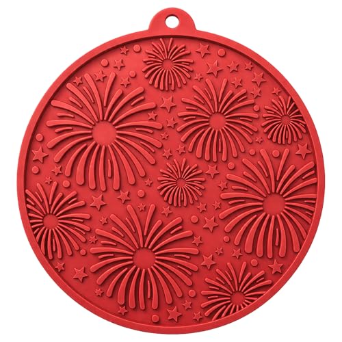 SodaPup USA K9 Fireworks eMat – Durable Enrichment Feeder Lick Mat for Dogs & Cats, Non Toxic Pet Safe Food Safe Material, Made in USA, Slow Feeder for Calming & Digestive Health - color: Red Fireworks Lick Mat